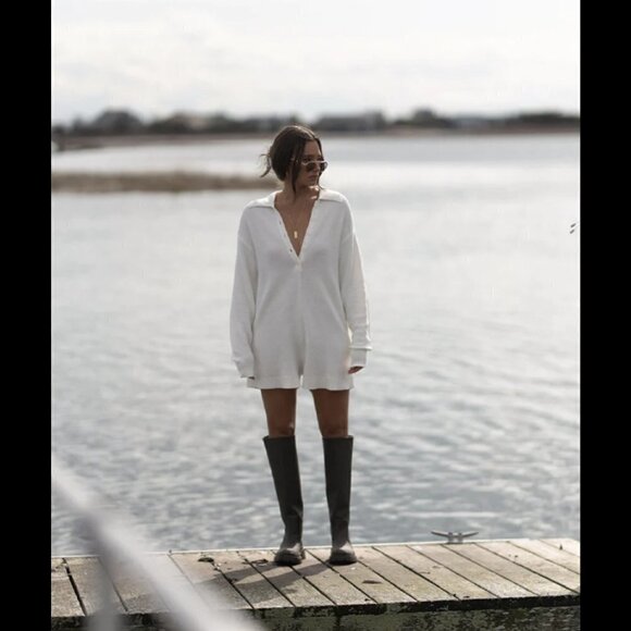 New WeWoreWhat Half Button Boxy Clay Knit Sweater Romper NWT XS - Picture 6 of 15